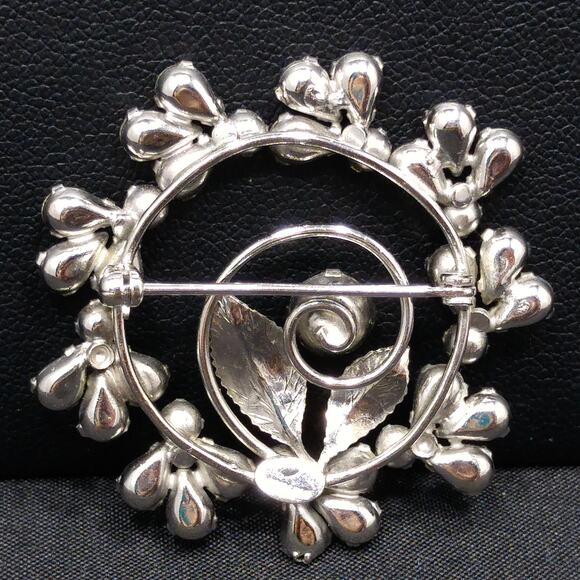 Vintage Sterling Silver Rhinestone Wreath Brooch, AB Rhinestones - Picture 5 of 10